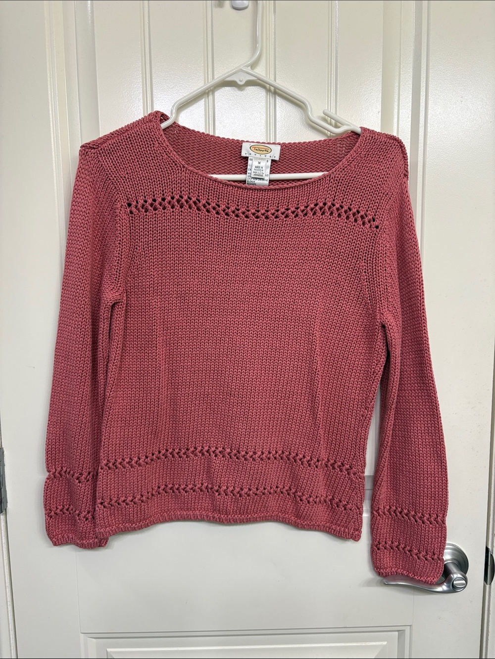 Talbots Pink Openwork Cotton Knit Sweater